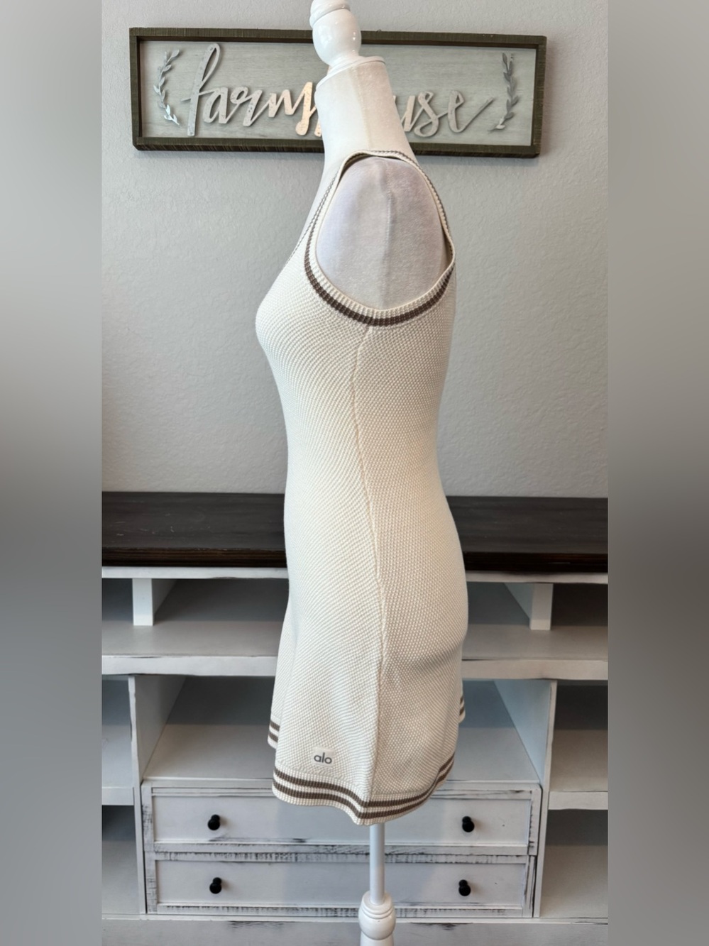 New ALO Yoga Tennis Club Sweater Knit Dress Ivory Gravel Women's Size S J - Picture 6 of 8